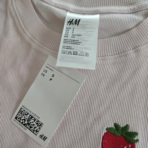 H&M Light Pink Strawberry 100% Cotton Pajama Set S - Picture 3 of 8